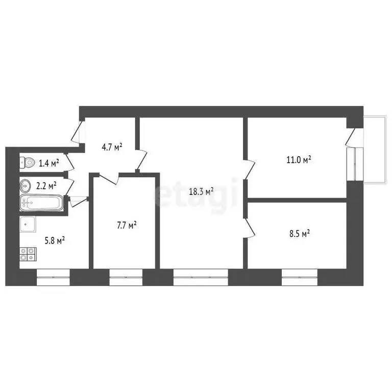 4-комнатная квартира: Ялуторовск, улица Новикова, 28 (60 м) - Фото 1
