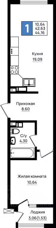 1-к кв. Краснодарский край, Новороссийск 5-я Бригада мкр,  (44.16 м) - Фото 0