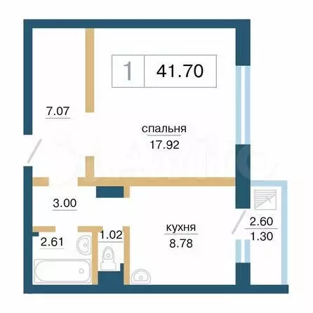 1-к. квартира, 41,7м, 7/17эт. - Фото 0