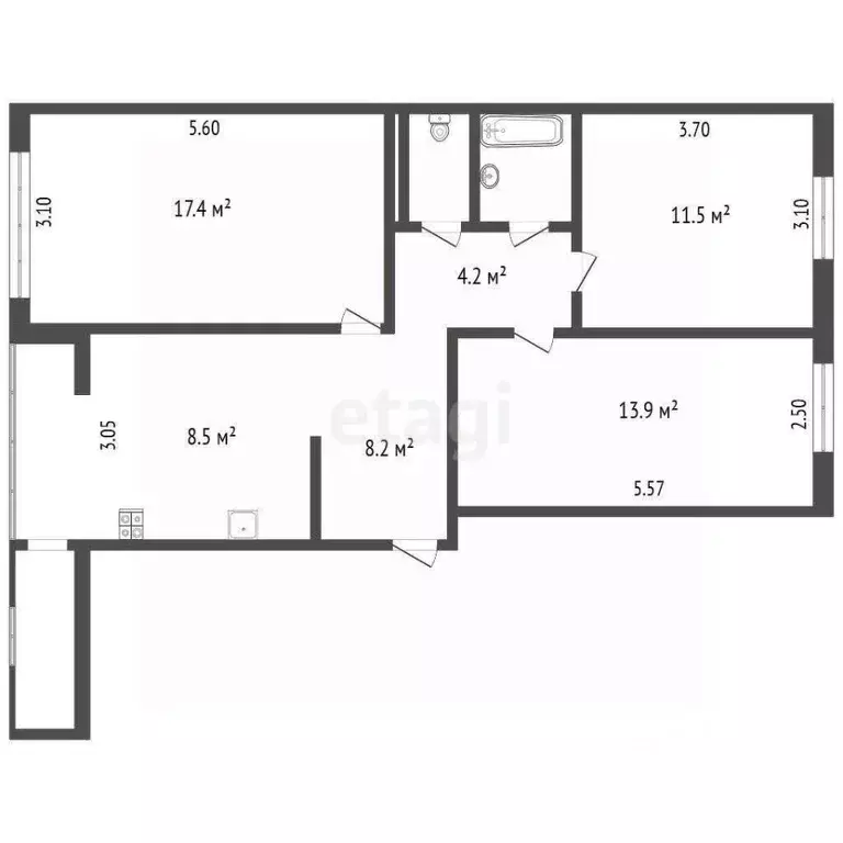 3-к кв. Псковская область, Псков ул. Плехановский Посад, 67 (67.1 м) - Фото 2
