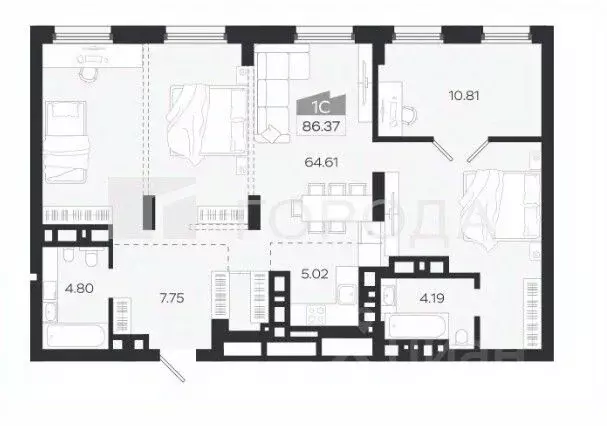 1-к кв. Томская область, Томск просп. Ленина, 206В (86.37 м) - Фото 1