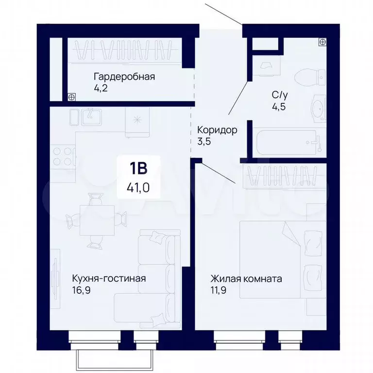1-к. квартира, 41 м, 8/18 эт. - Фото 0