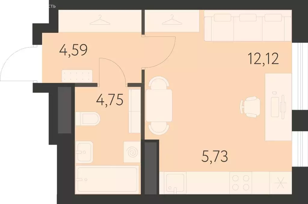 Квартира-студия: Екатеринбург, улица Академика Ландау, 41 (27.28 м) - Фото 0