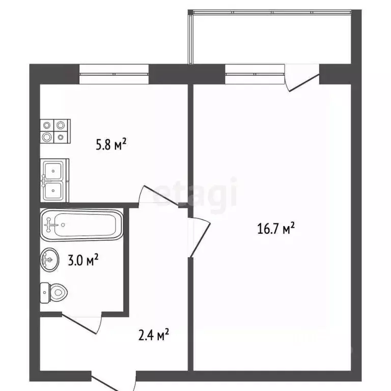 1-к кв. Архангельская область, Архангельск Котласская ул., 11 (27.9 м) - Фото 2