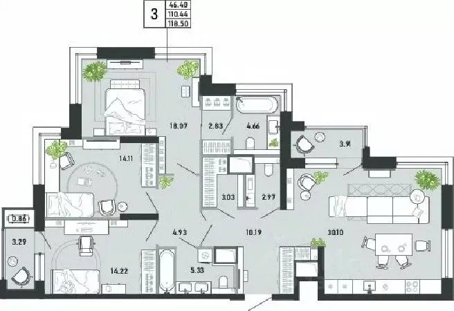 3-к кв. Тульская область, Тула ул. Фридриха Энгельса, 74 (118.5 м) - Фото 1