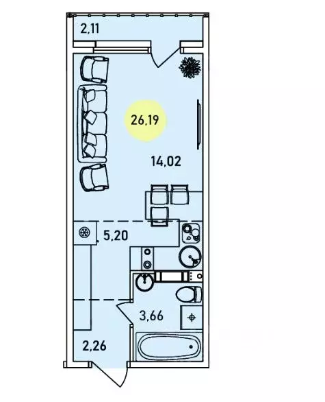 Студия Ярославская область, Ярославль ул. Дядьковская, 19Б (26.19 м) - Фото 1