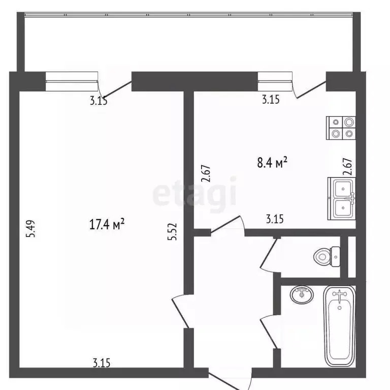 1-к кв. Белгородская область, Белгород ул. Есенина, 38 (33.9 м) - Фото 1