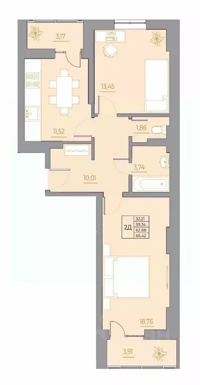 2-к кв. Ростовская область, Ростов-на-Дону Новый Горизонт жилой ... - Фото 1