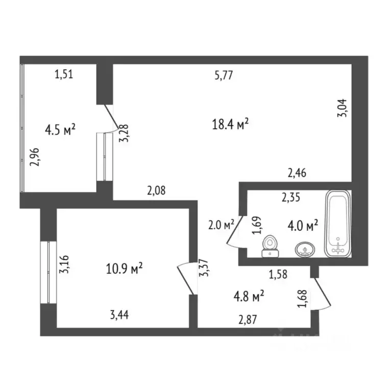 1-к кв. Тюменская область, Тюмень ул. Братьев Бондаревых, 5 (44.8 м) - Фото 2