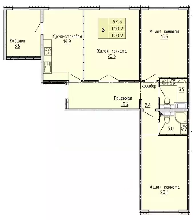 3-к кв. Пензенская область, Пенза ул. Яшиной, 2 (100.2 м) - Фото 0