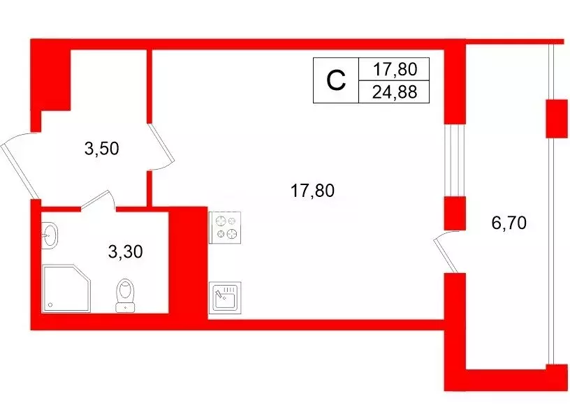 Квартира-студия: Санкт-Петербург, Парашютная улица, 71к2 (24.88 м) - Фото 1