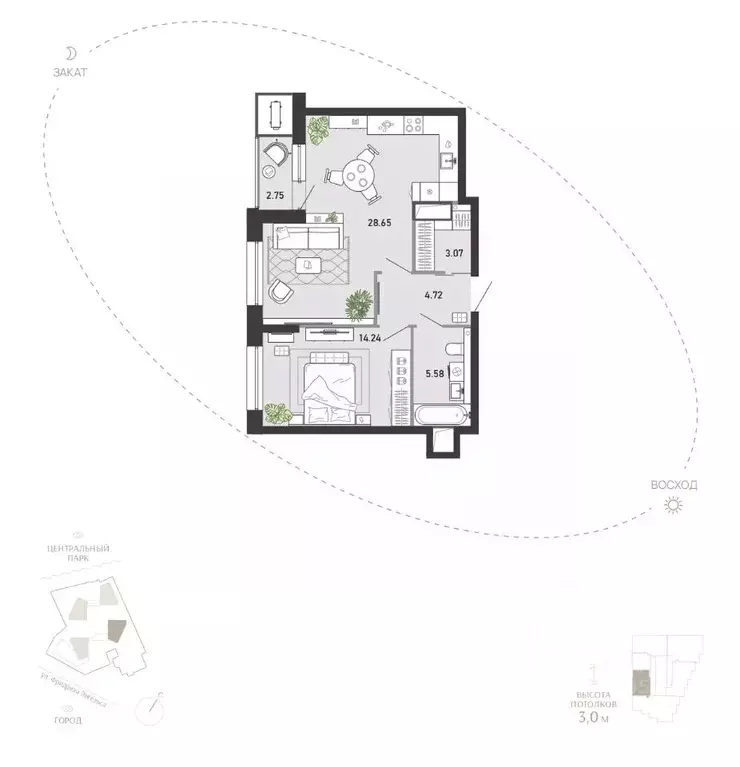 1-к кв. Тульская область, Тула Премьер Парк жилой комплекс (59.01 м) - Фото 1