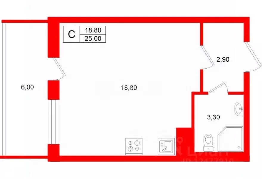 Студия Санкт-Петербург Дальневосточный просп., 19к1 (25.0 м) - Фото 2