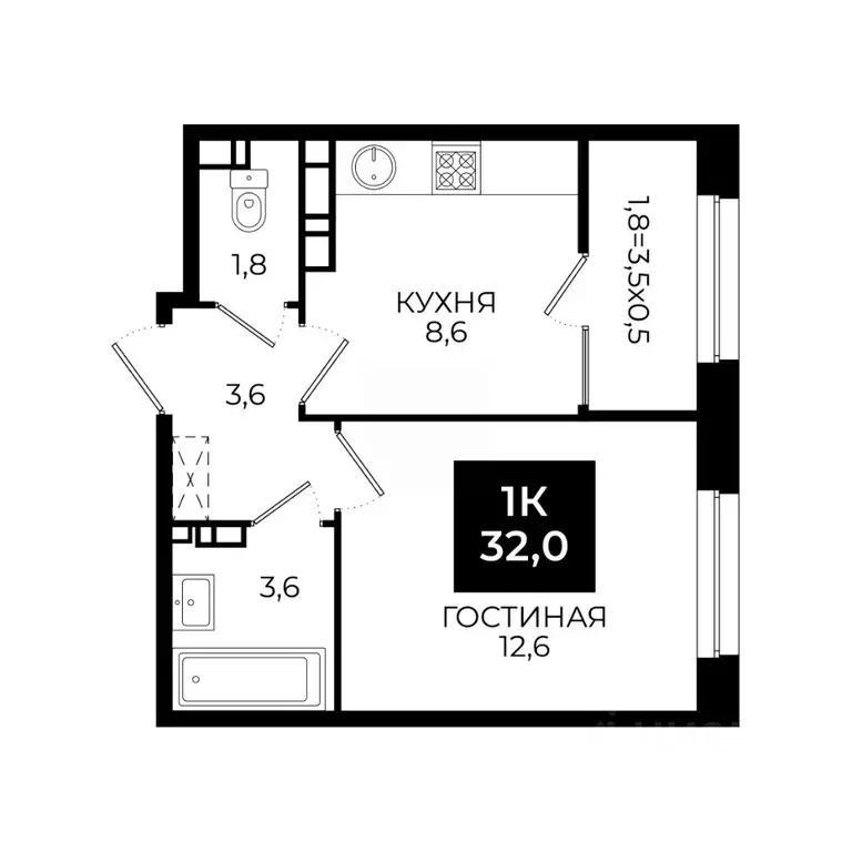 1-к кв. Ставропольский край, Ставрополь ул. Южный обход, 65к1 (32.0 м) - Фото 0
