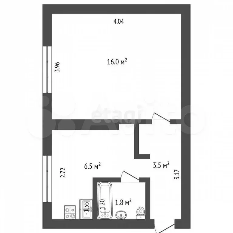 1-к. квартира, 26,8 м, 2/2 эт. - Фото 1