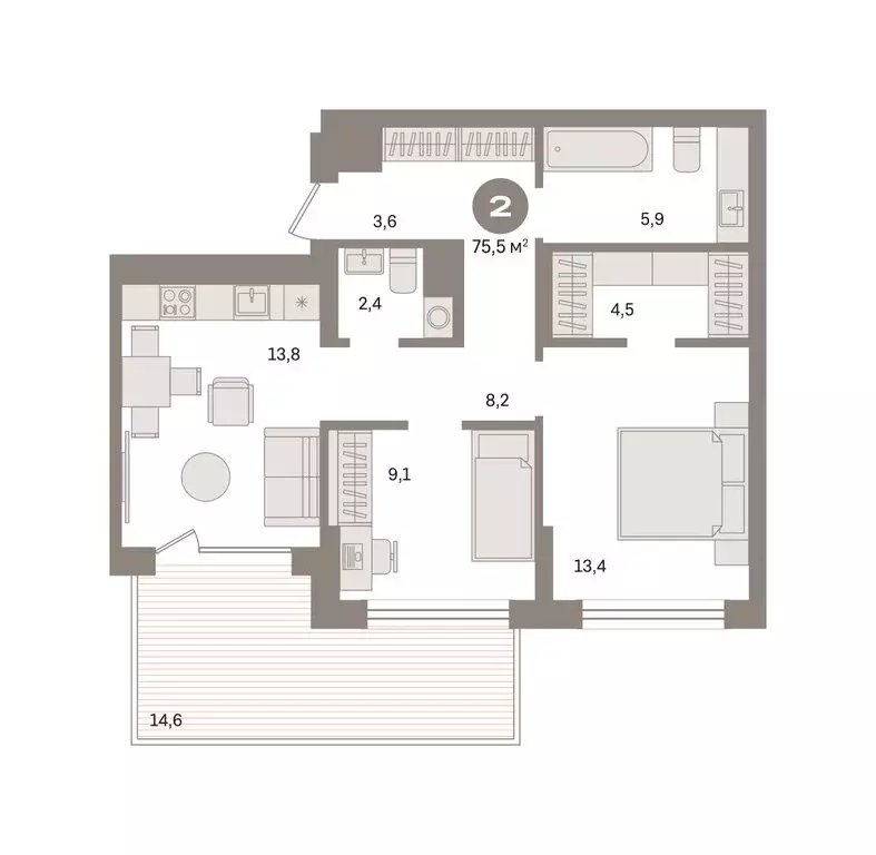 2-комнатная квартира: Екатеринбург, улица Пехотинцев, 2В (75.5 м) - Фото 2