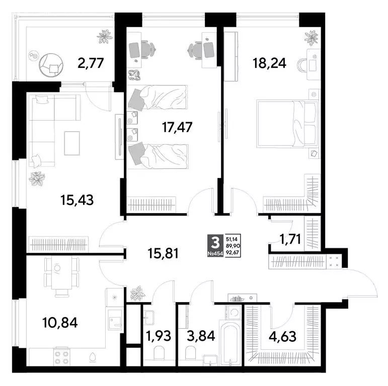 3-комнатная квартира: Реутов, 3-й микрорайон, ЖК Эво, к4 (92.67 м) - Фото 0