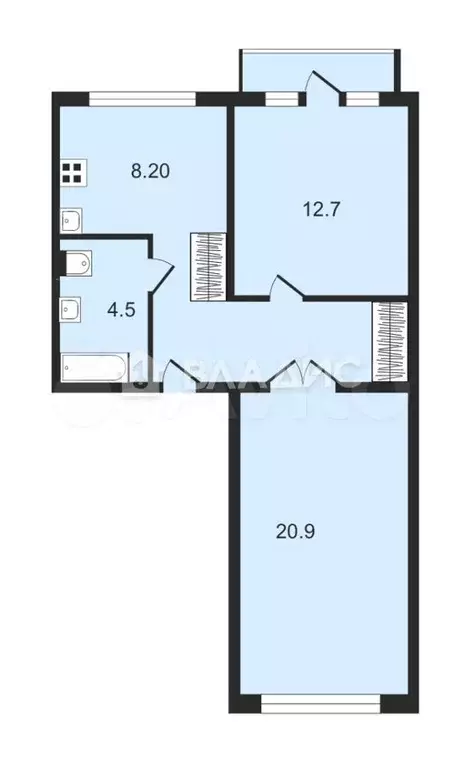 2-к. квартира, 56,6 м, 3/5 эт. - Фото 0