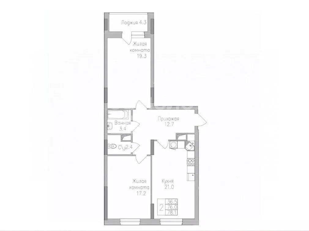 2-к кв. Липецкая область, Липецк ул. Тельмана, 120 (78.1 м) - Фото 2