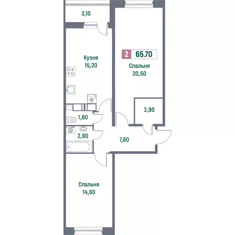 2-комнатная квартира: Мурино, Ручьёвский проспект, 1/24 (65.7 м) - Фото 1