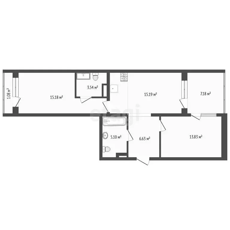 2-комнатная квартира: Тюмень, улица Анатолия Клиндюка, 3 (59.3 м) - Фото 1