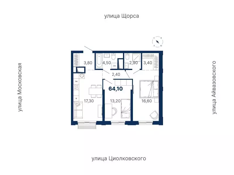 2-комнатная квартира: Екатеринбург, Московская улица, 249/2 (64.1 м) - Фото 0