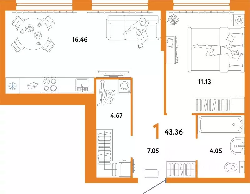 1-к кв. Тюменская область, Тюмень ул. 50 лет Октября, 63к2 (43.36 м) - Фото 1