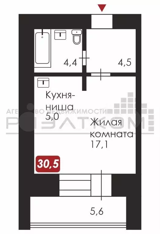 Квартира-студия, 30,5 м, 4/14 эт. - Фото 0