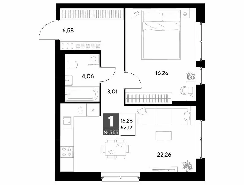 1-комнатная квартира: Калуга, улица Болдина, 22/1 (52.17 м) - Фото 0