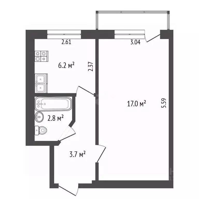 1-к кв. Севастополь ул. Маршала Геловани, 26 (30.5 м) - Фото 0