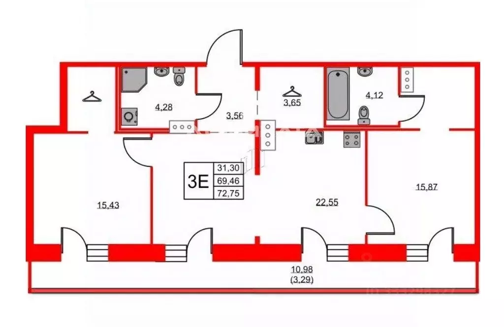 2-к кв. Санкт-Петербург просп. Энгельса, 29 (70.4 м) - Фото 2