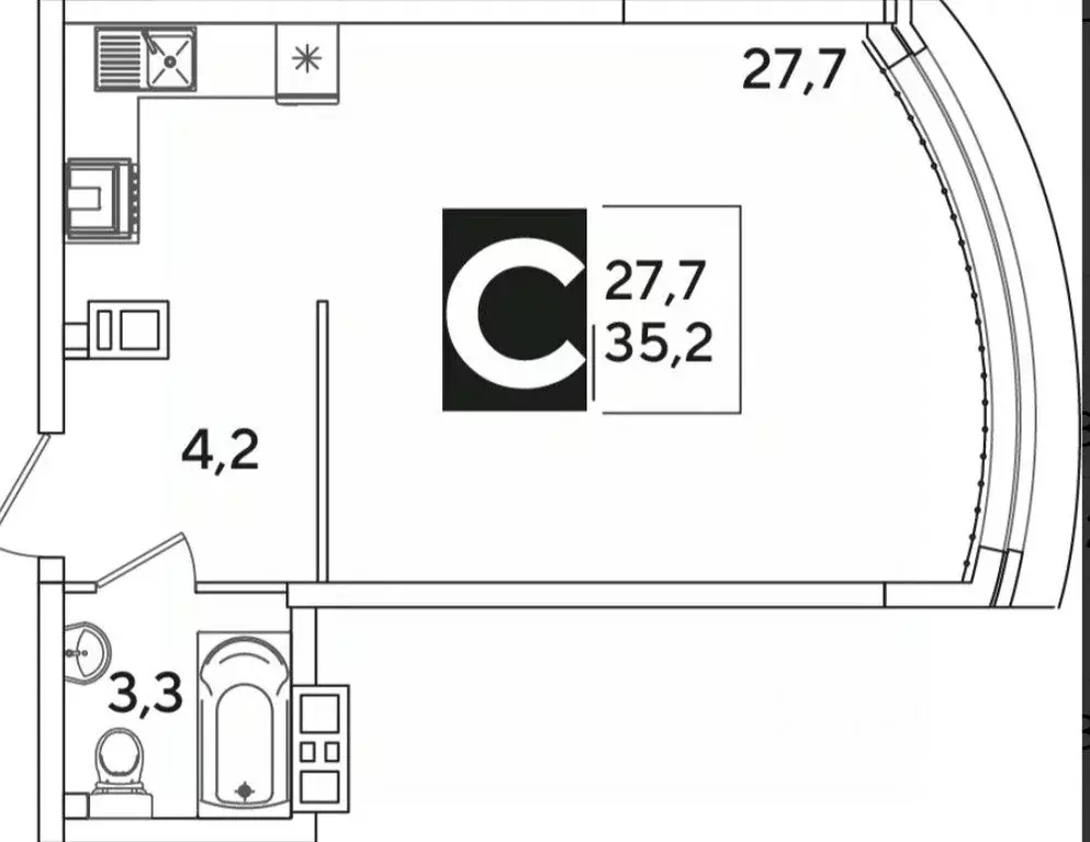 Студия Краснодарский край, Краснодар ул. Ивана Беличенко, 92к4 (35.0 ... - Фото 1