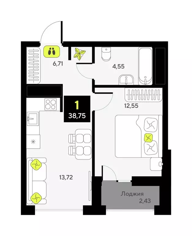 1-комнатная квартира: Тюмень, улица Андрея Приказнова, 1 (36.5 м) - Фото 1