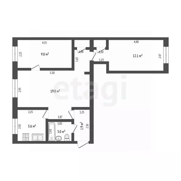 3-к кв. Тюменская область, Тюмень ул. Карла Маркса, 129 (54.6 м) - Фото 2