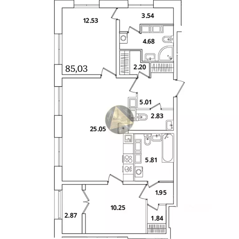 2-к кв. Санкт-Петербург просп. Маршала Блюхера, 3к2 (85.03 м) - Фото 2