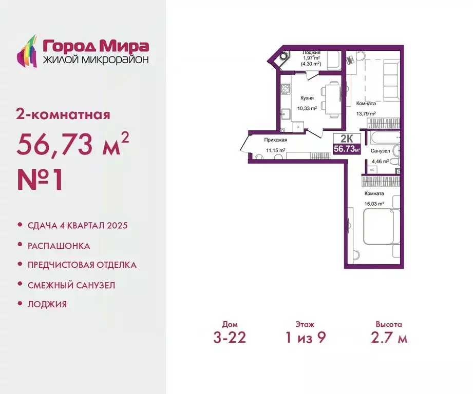 2-к кв. Крым, Симферополь ул. Батурина (56.73 м) - Фото 0