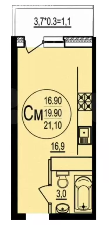 Квартира-студия: Краснодар, улица Евгении Жигуленко, 7к2 (18.7 м) - Фото 0