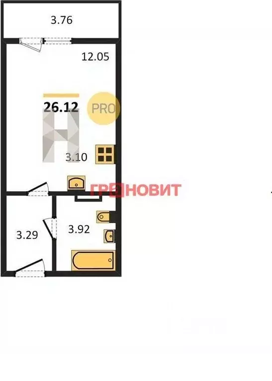 Студия Новосибирская область, Новосибирск Автогенная ул., 75 (26.58 м) - Фото 1