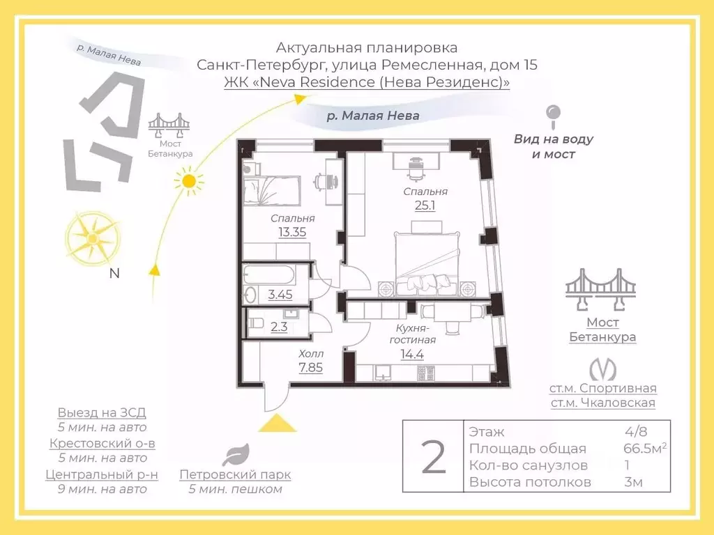 2-к кв. Санкт-Петербург Ремесленная ул., 15 (66.8 м) - Фото 2