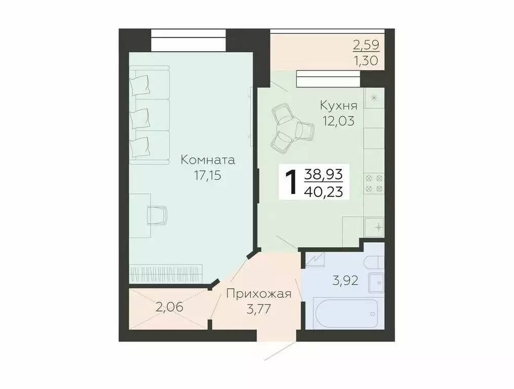 1-комнатная квартира: Воронеж, улица Независимости, 78к4 (40.23 м) - Фото 0