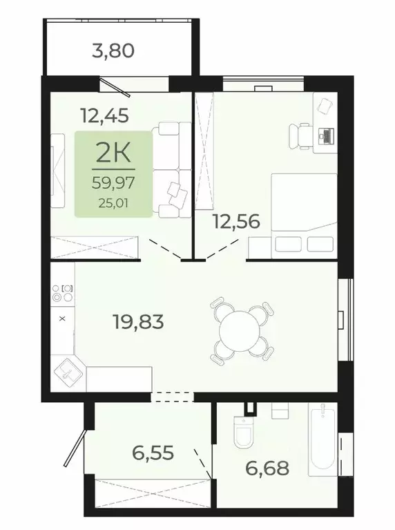 2-к кв. Новосибирская область, Обь ул. Калинина, 1 (59.97 м) - Фото 0