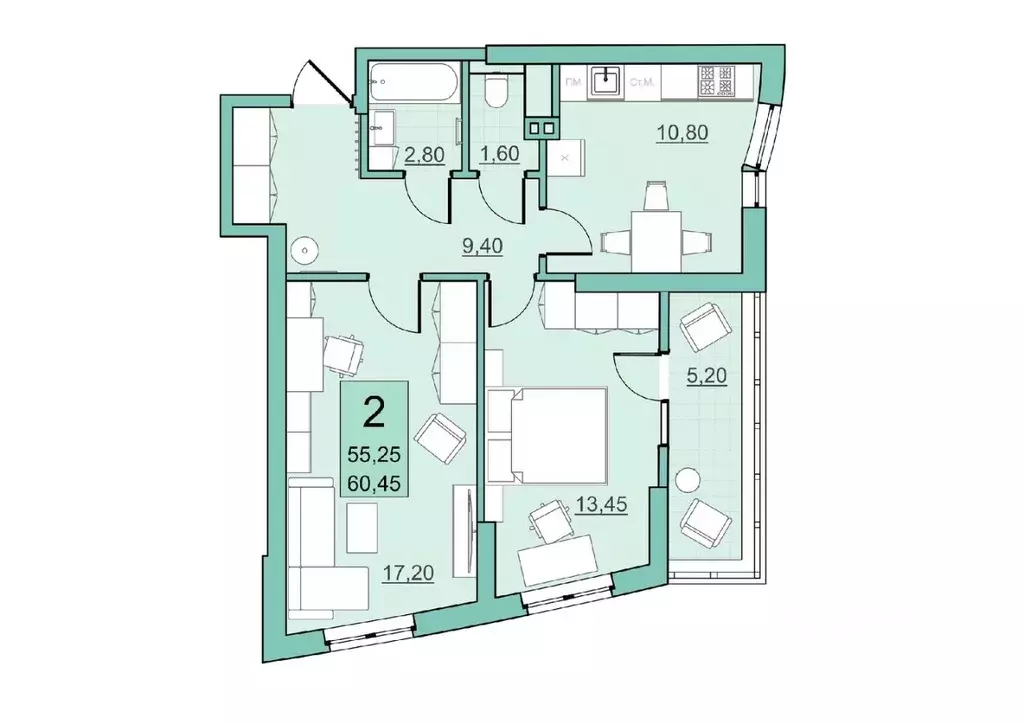 2-к кв. Саратовская область, Балаково Комсомольская ул., 65 (55.25 м) - Фото 0