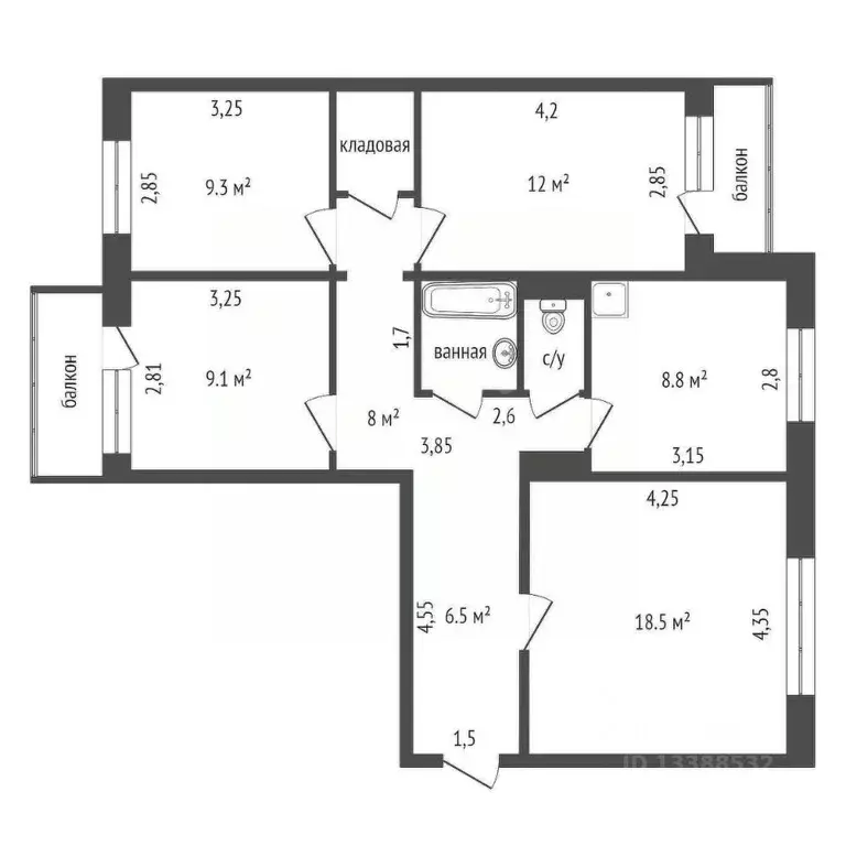 4-к кв. Красноярский край, Красноярск ул. Гусарова, 30 (77.7 м) - Фото 1