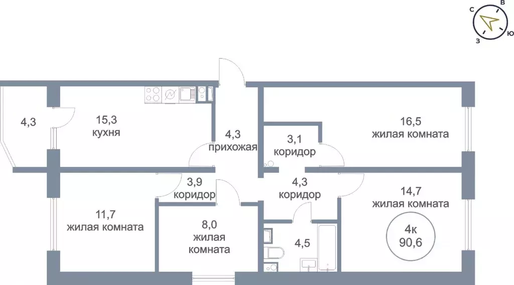 4-к кв. Ханты-Мансийский АО, Нефтеюганск 4-й мкр, 4 (90.6 м) - Фото 0