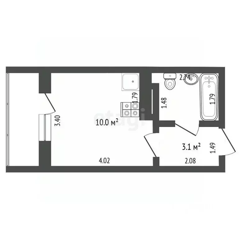 Студия Тюменская область, Тюмень ул. Верхнетарманская, 1 (19.7 м) - Фото 2