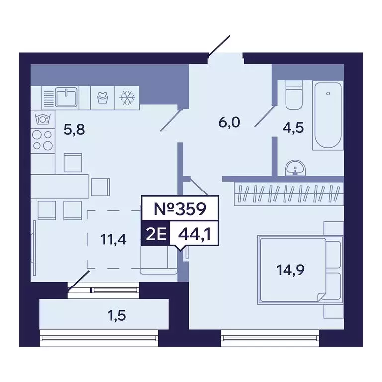 2-комнатная квартира: Якутск, Новопортовская улица, 1А/1 (44.1 м) - Фото 1