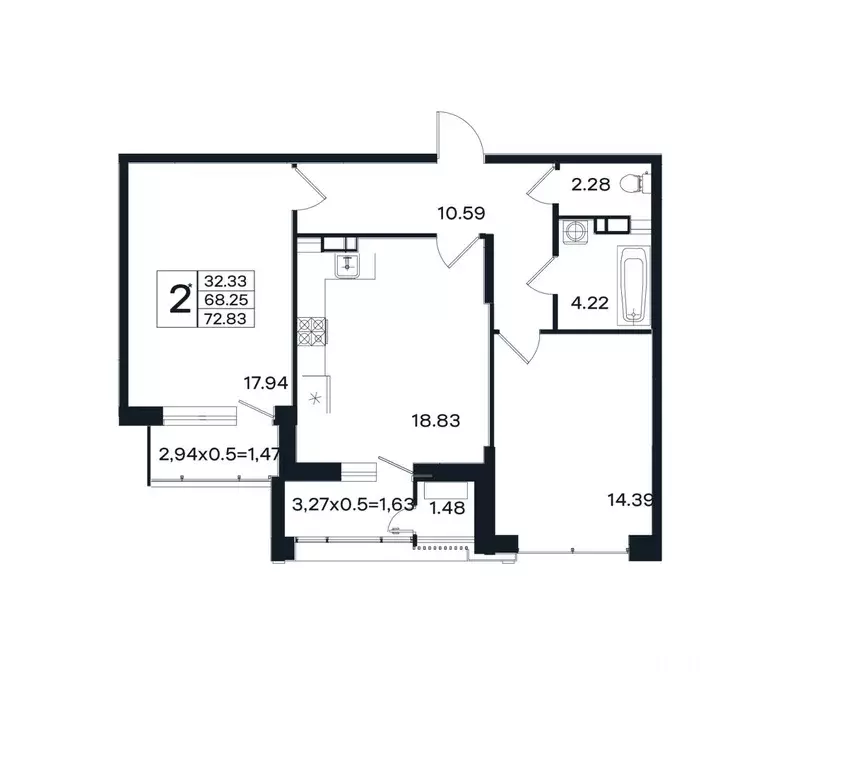2-к кв. Краснодарский край, Краснодар ул. Шоссе Нефтяников, 26 (72.83 ... - Фото 0