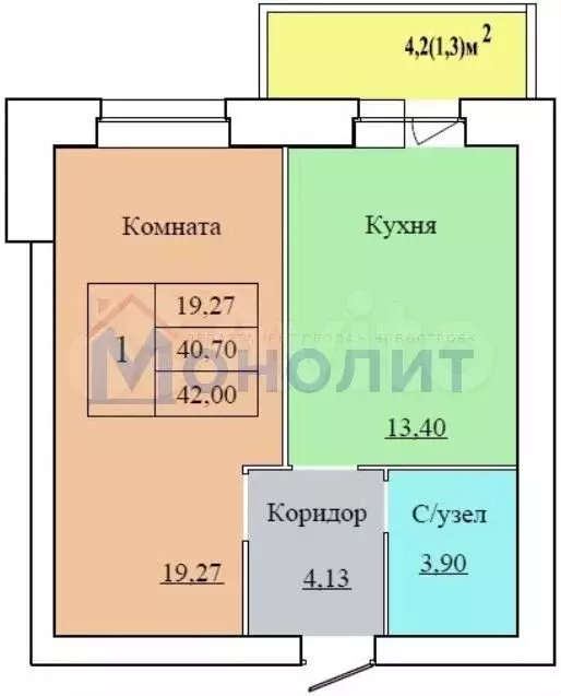 1-к. квартира, 42 м, 3/12 эт. - Фото 0