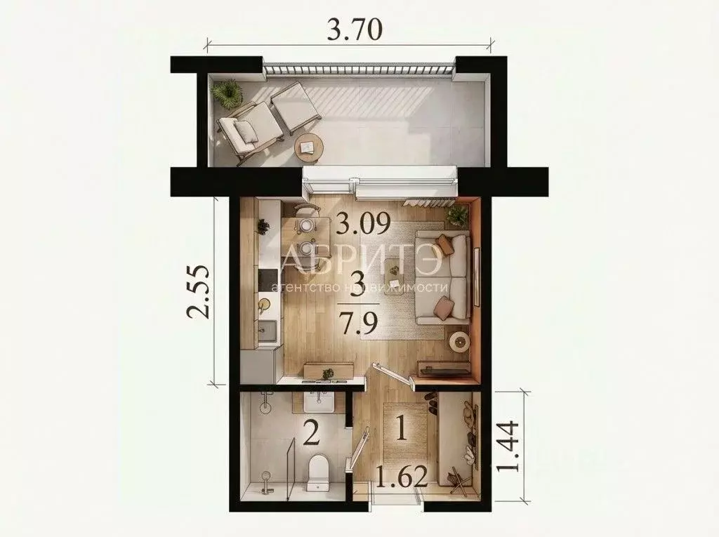 1-к кв. Липецкая область, Липецк Звездная ул., 14/2 (12.2 м) - Фото 2