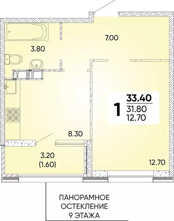 1-комнатная квартира: Краснодар, улица Доблести, 10 (33.4 м) - Фото 0